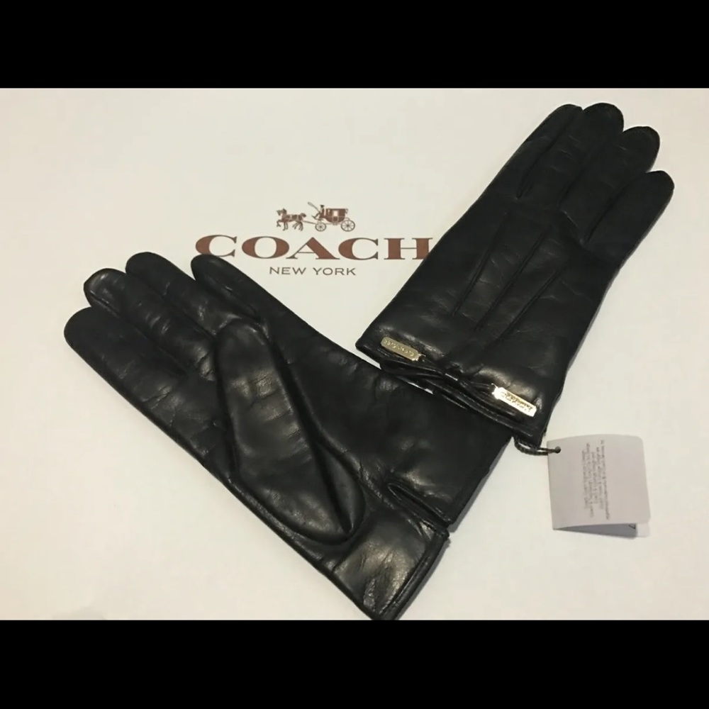 NWT COACH LEATHER BOW WINTER GLOVES 83865 SIZE 7 Chocolate